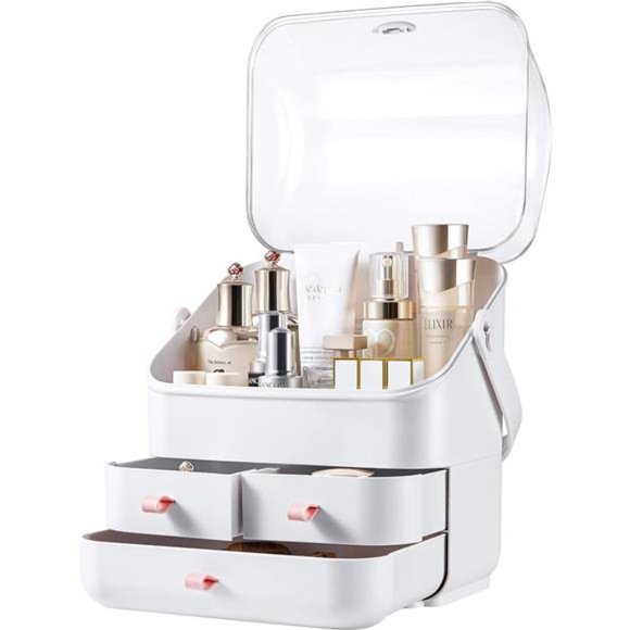 Makeup Organizer Holder Cosmetic StorageBox with Dust Free Cover Portable Handle - Picture 3 of 7